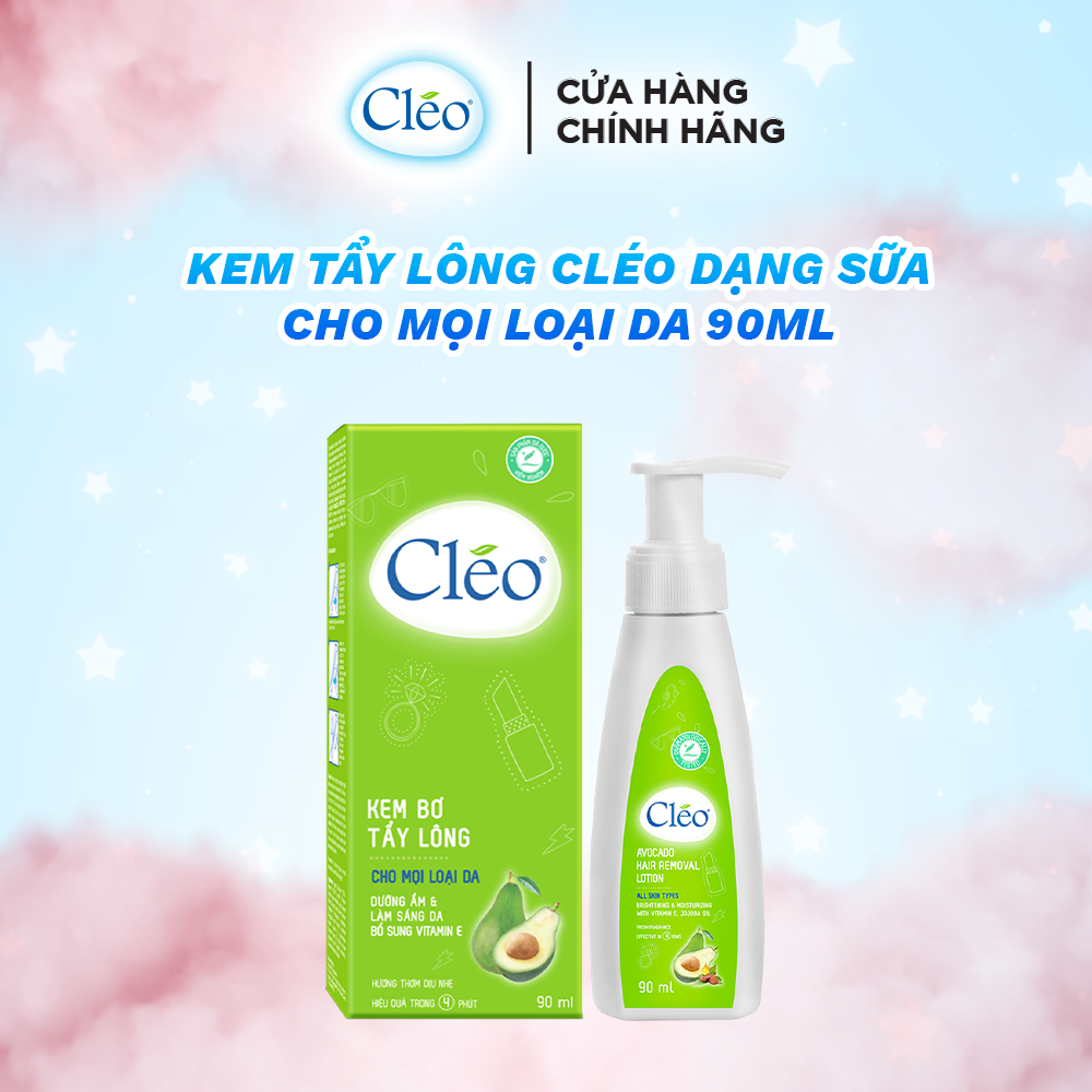 Kem tẩy lông Chiết Xuất Bơ Cleo dạng sữa dành cho vùng tay chân dành cho mọi loại da 90ml, an toàn, không đau và đạt hiệu quả nhanh chóng
