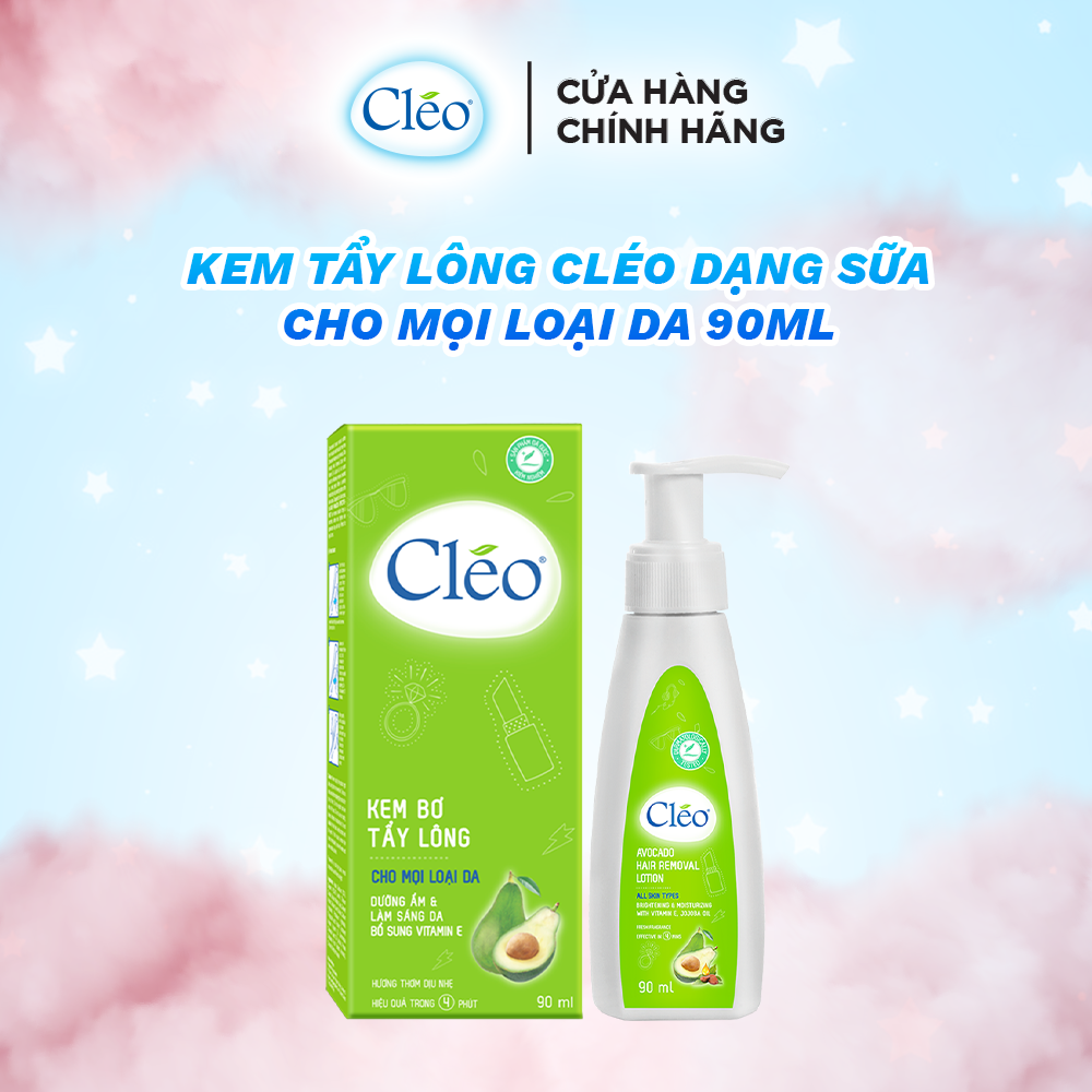 Combo tẩy lông nách Cléo cho da thường chiết xuất bơ 50g và tẩy lông chân tay Cléo an toàn trong 4 phút 90ml