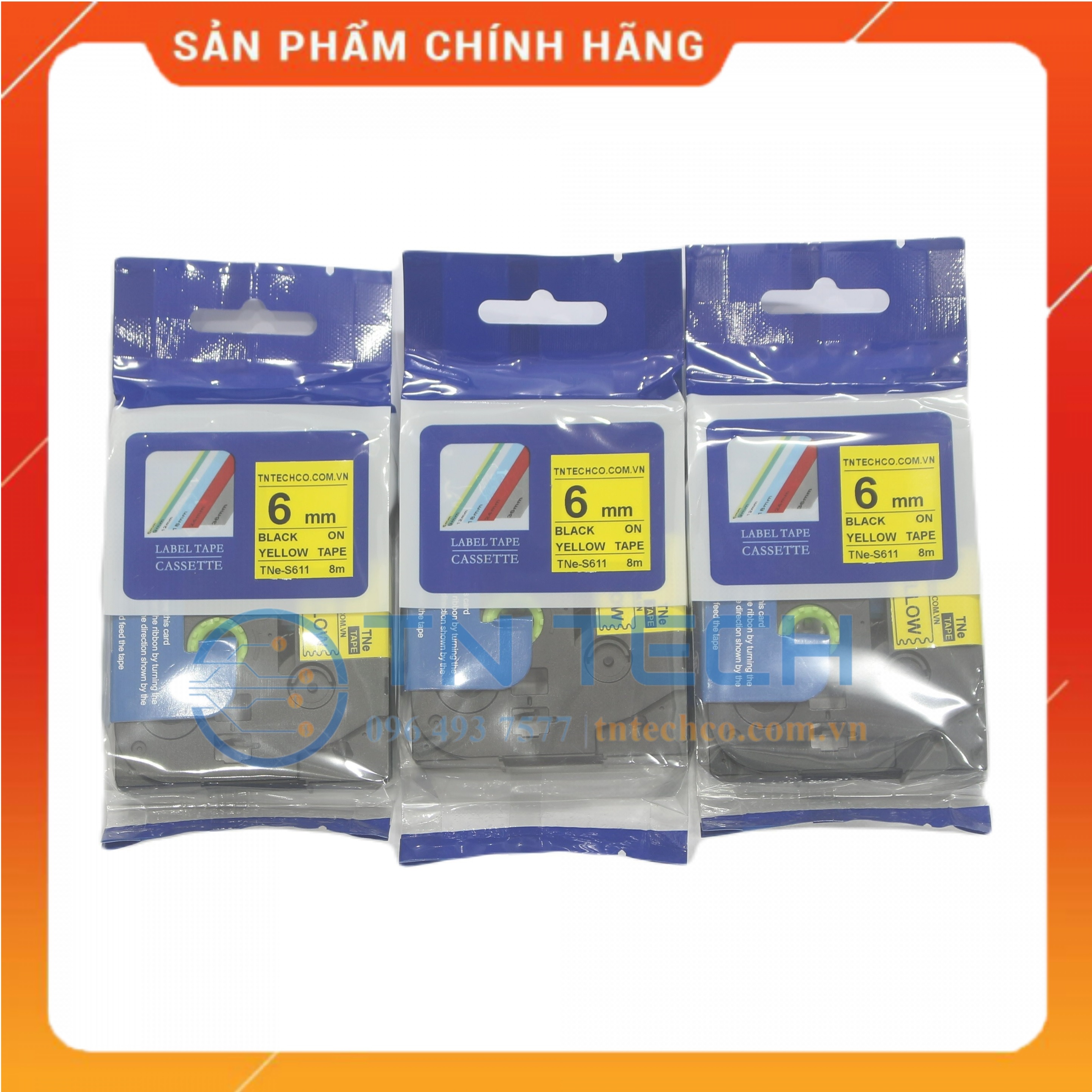 Nhãn In TNE-S611 - Đen nền vàng 6mm x 8m - Dùng cho máy in BROTHER - AIMO - PUTY [Hàng nhập khẩu]