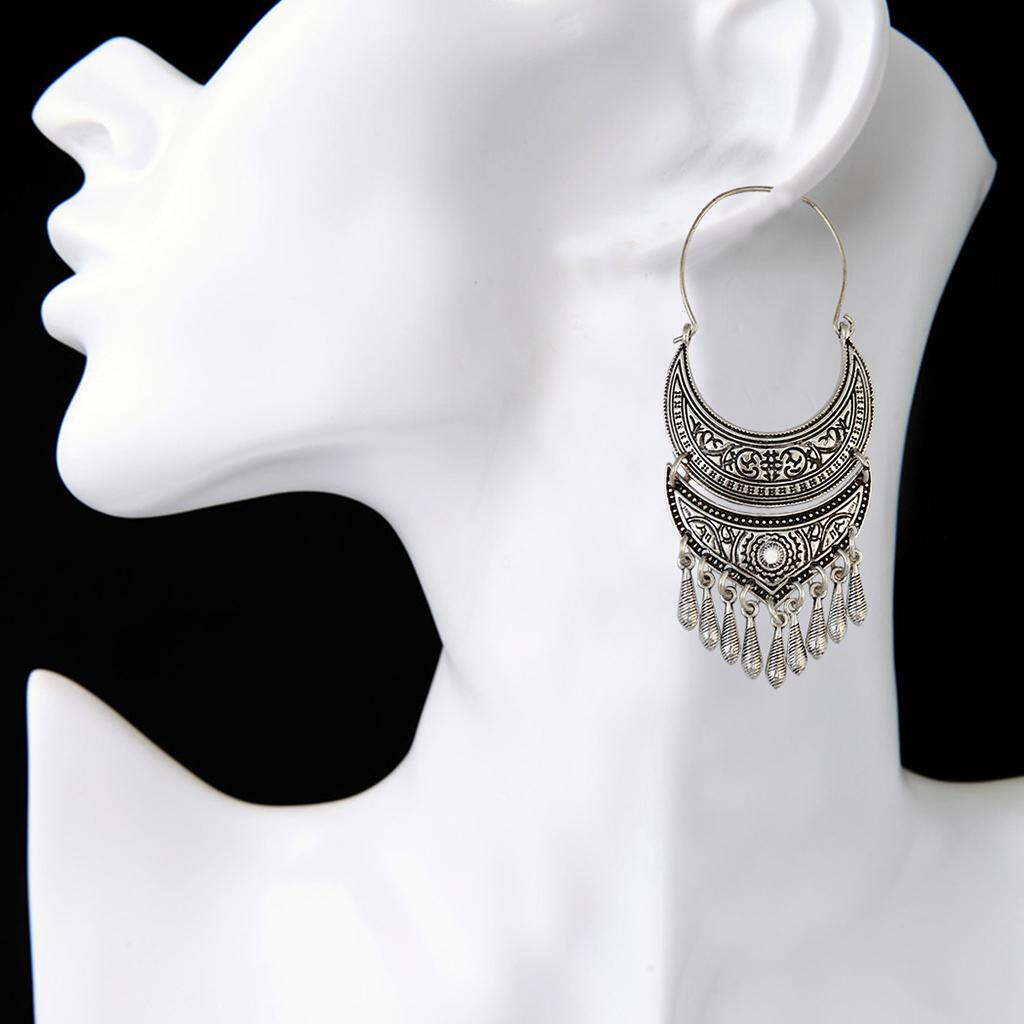 Retro Tibetan Silver/Gold Hoop Earrings Ethnic Tribal Boho Dangle Earrings