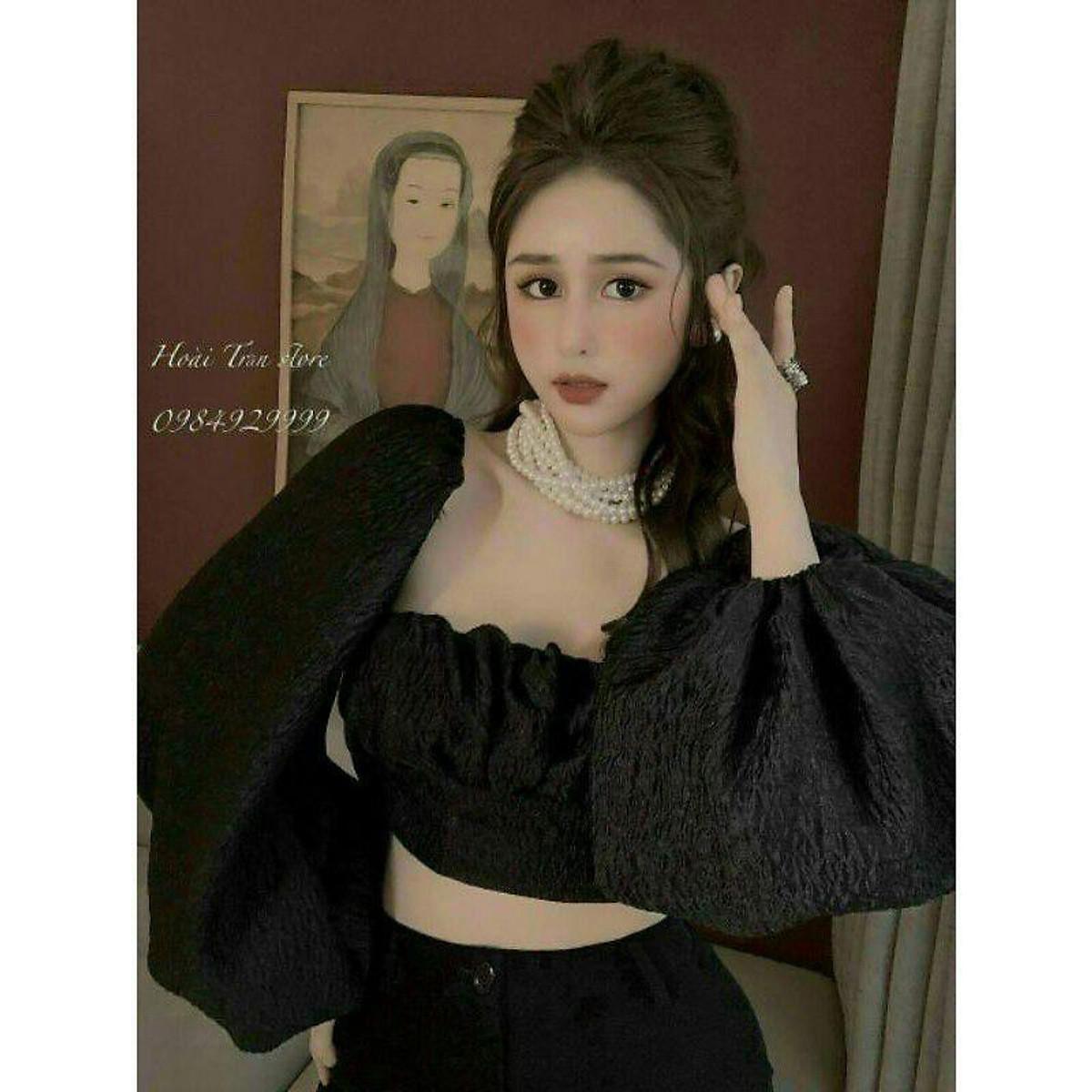 Áo xốp tay phồng nơ lưng có mút ngực - Mã: AXTPNL01 - Trắng