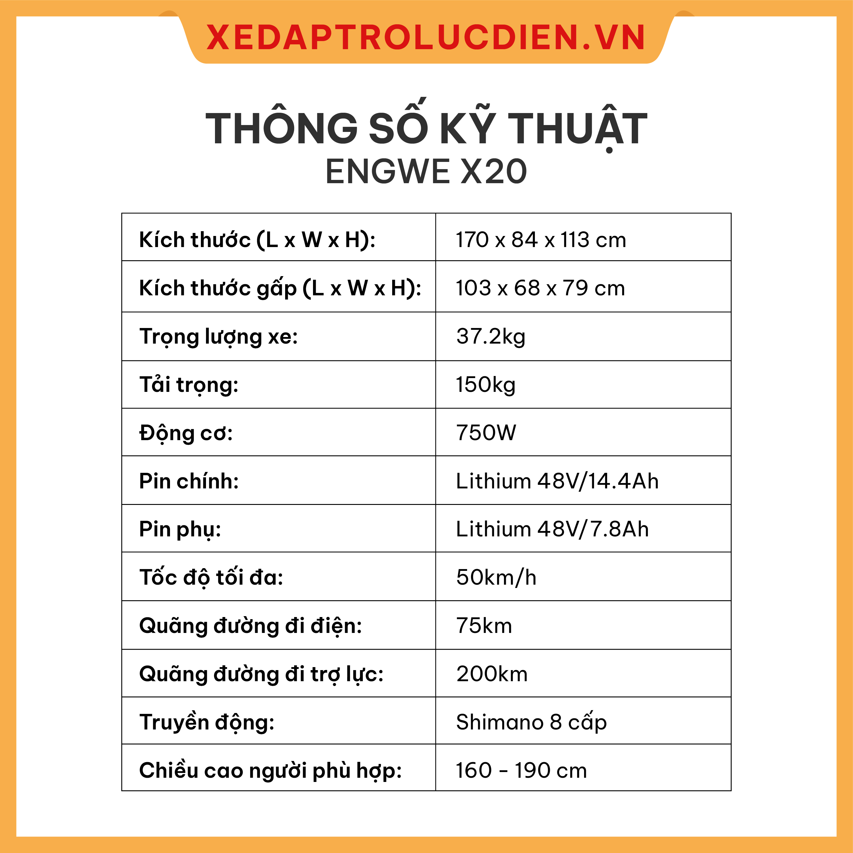 Xe đạp trợ lực điện Engwe X20- Gấp Gọn- Mạnh mẽ- Nam tính