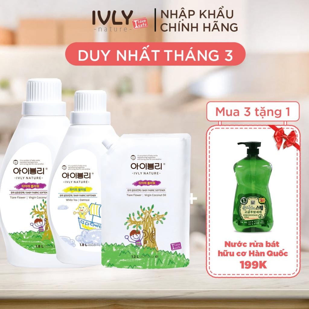 Nước xả vải em bé IVLY NATURE hương hoa Tiare và tinh dầu dừa dạng túi 1200ml an toàn cho làn da ivly009