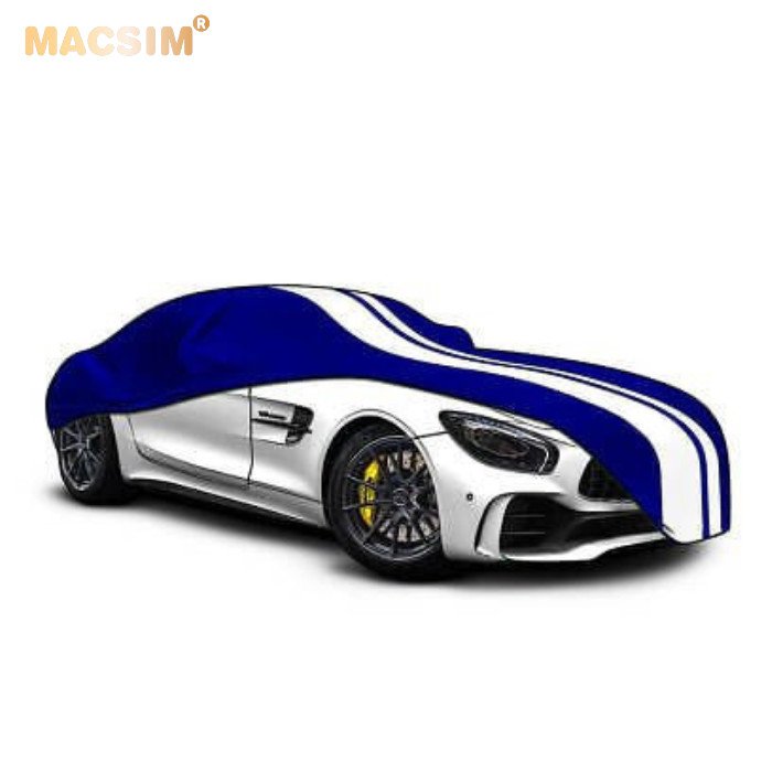 Bạt phủ ô tô hãng xe LAMBORGHINI nhãn hiệu Macsim sử dụng trong nhà chất liệu vải thun - màu xanh phối trắng