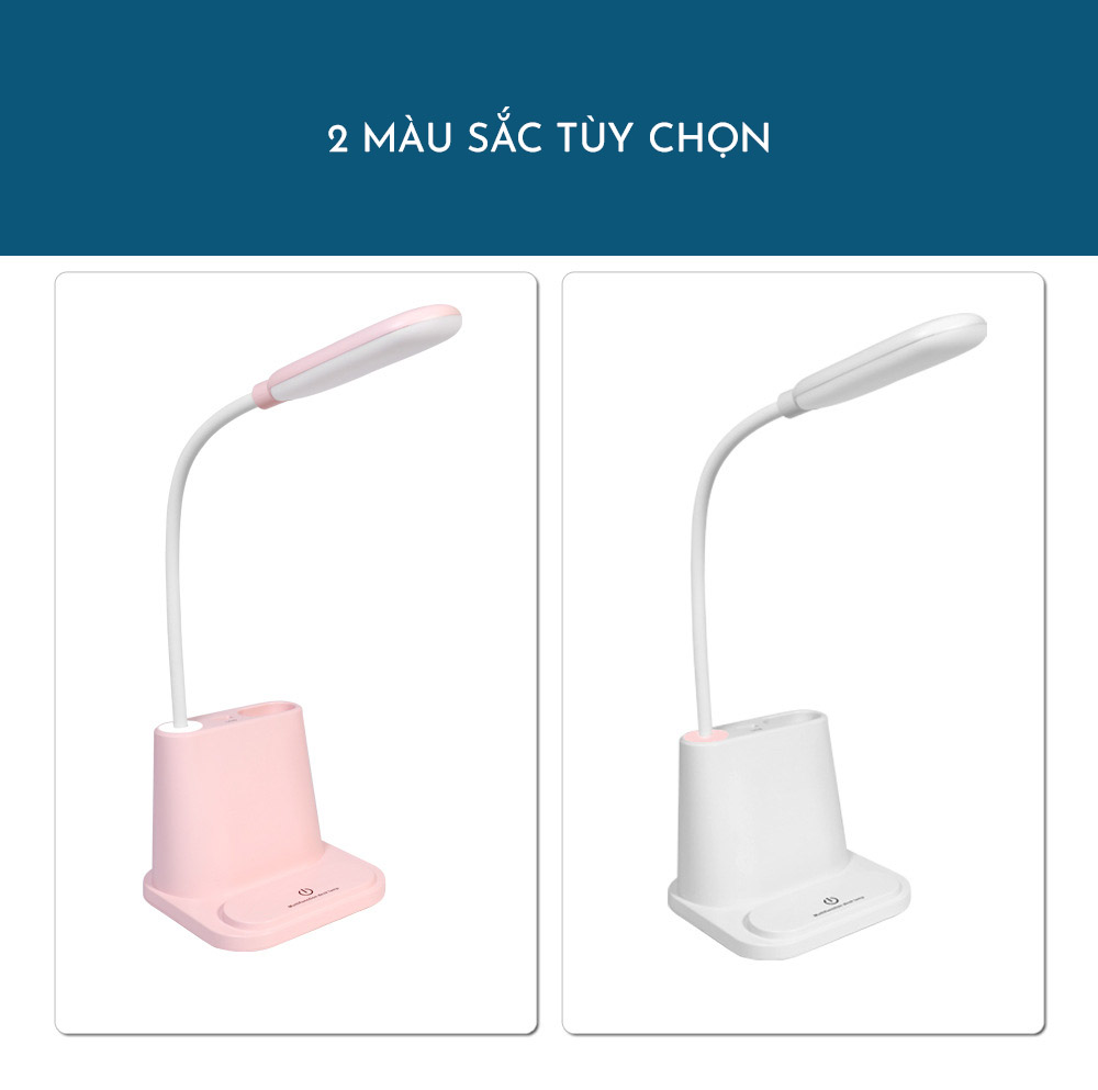 Đèn Bàn Đa Năng Pin Sạc 1200mAh Kiêm Pin Sạc Dự Phòng, Giá Đỡ Điện Thoại, Ống Đựng Bút.