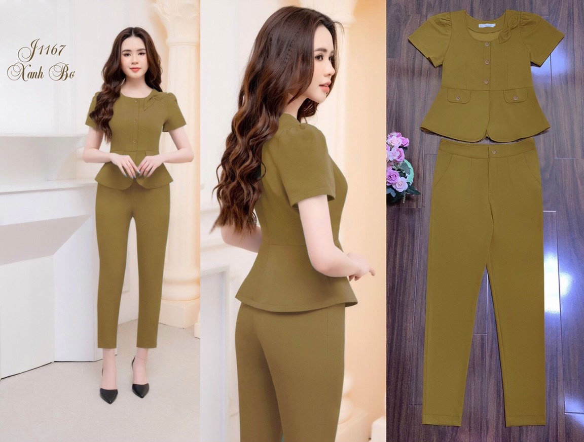 Sét nguyên bộ quần dài áo đính nơ xinh xắn
