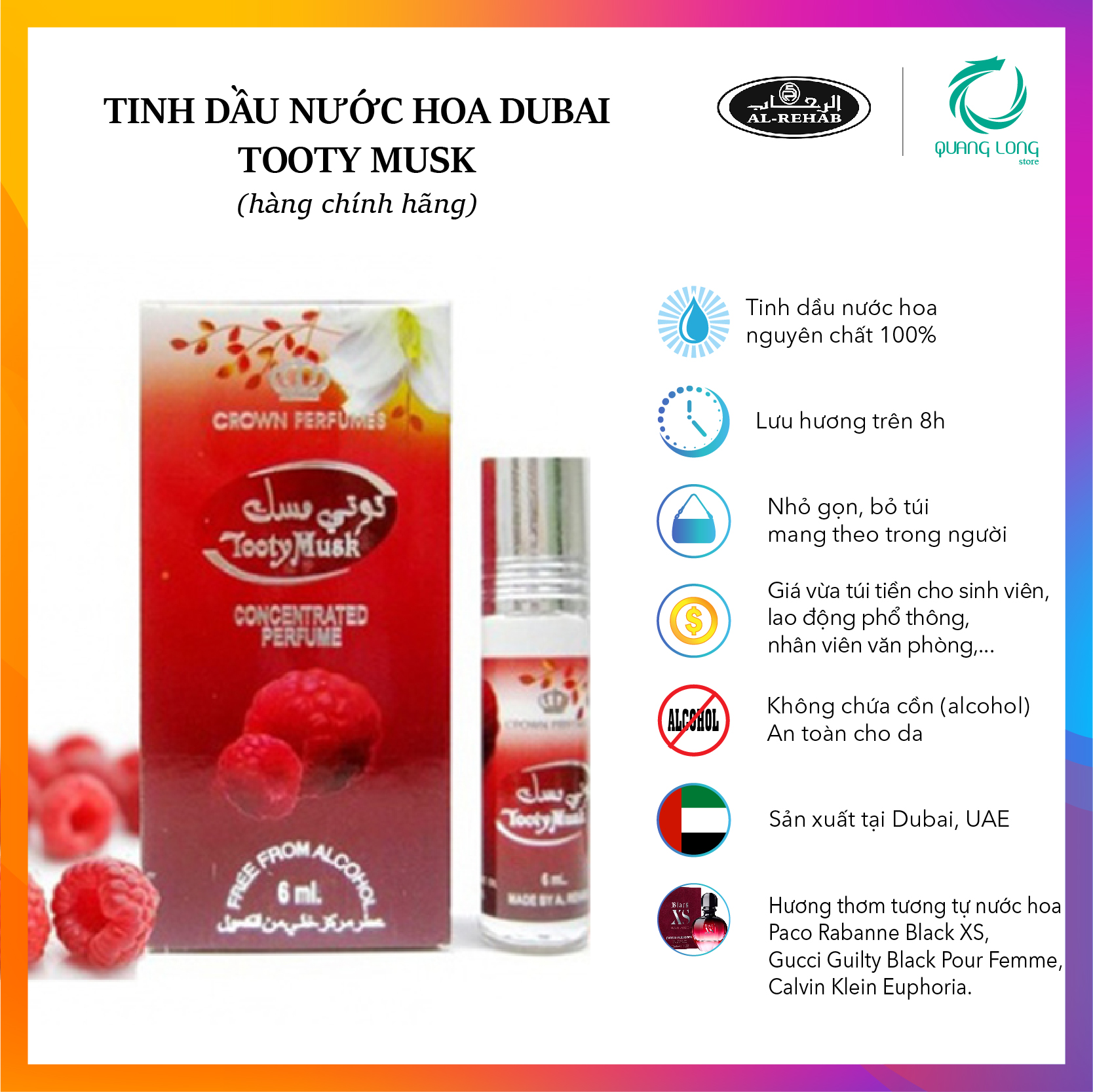 Tinh dầu nước hoa Dubai_ TOOTY MUSK Al-Rehab_ NỮ (Hàng chính hãng)