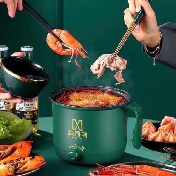 Nồi Lẩu Điện Mini, Nấu Mì 2 Tầng Kèm Giá Hấp Đa Năng Nướng, Luộc, Chiên Chống Dính Vấn Đá Tiện Lợi, Ca nấu mì mẫu mới