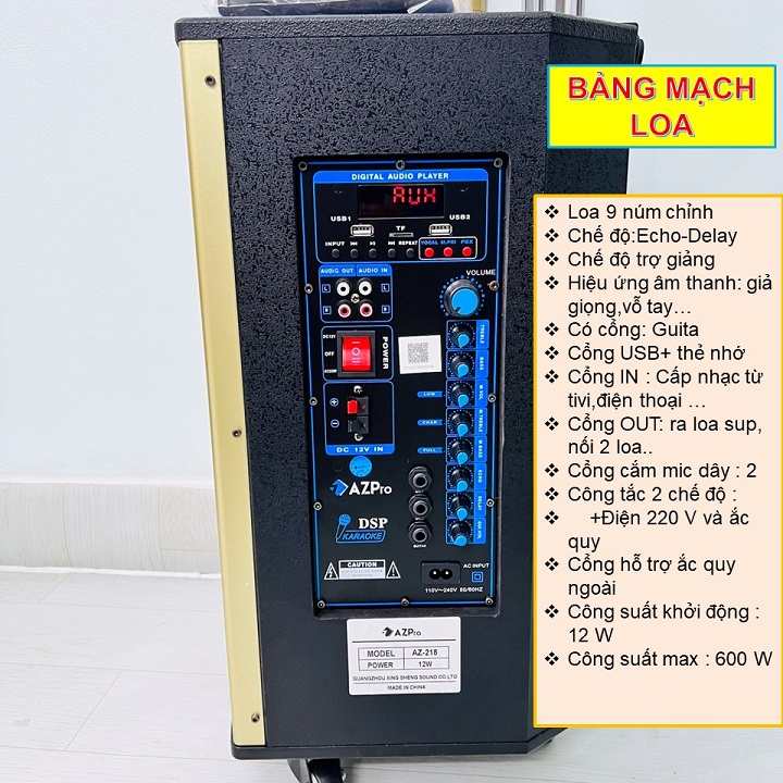 Loa kéo Bluetooth di động Bass 25-3 đường tiếng,4 bánh xe,tay kéo sang trọng,Thùng gỗ cao cấp,tặng 2 mic vỏ kim loại,Hàng chính hãng AZPRO