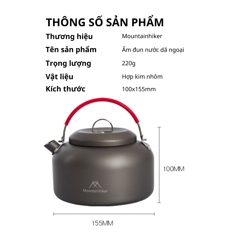 Ấm Đun Nước Dã Ngoại Dung tích 1.4L | Hợp kim nhôm cao cấp dẫn nhiệt tốt | Chống ăn mòn Dễ vệ sinh | Du lịch Camping Cắm trại