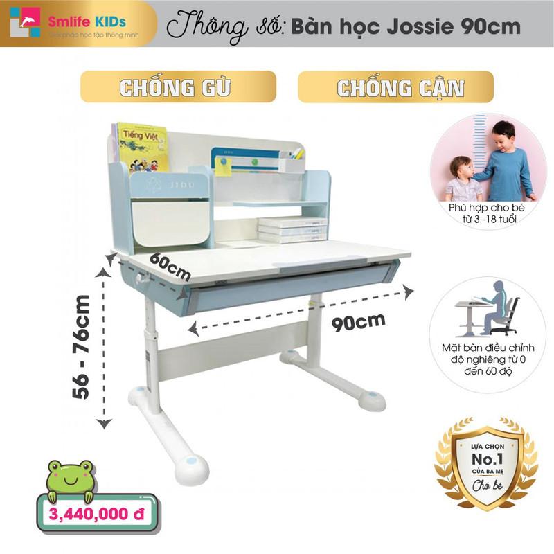 Bàn học thông minh SMLIFE Jossie 90cm - M1090 - Xanh | 90cm x 56cm x 56-76cm (mặt bàn nâng hạ)