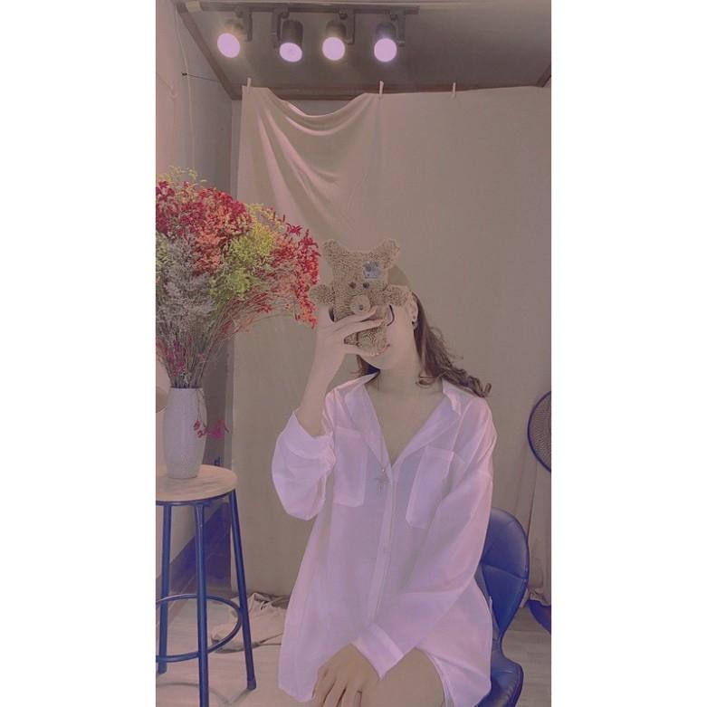 Áo sơ mi trắng 2 túi from thụng chất lụa mềm dễ mặc và dễ phối đồ
