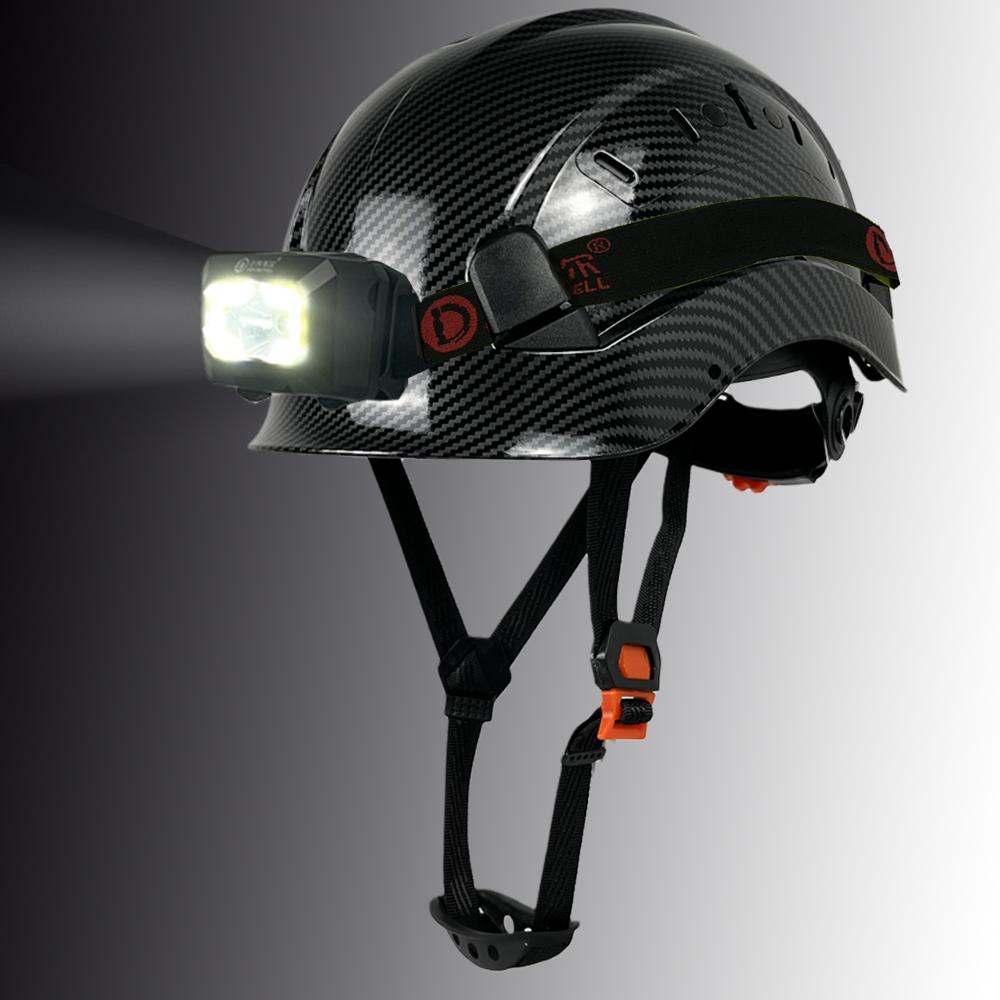 Mẫu sợi carbon an toàn Mũ bảo hiểm đèn LED LED LIGHT CE abshat ansi công việc công nghiệp mũ vào ban đêm