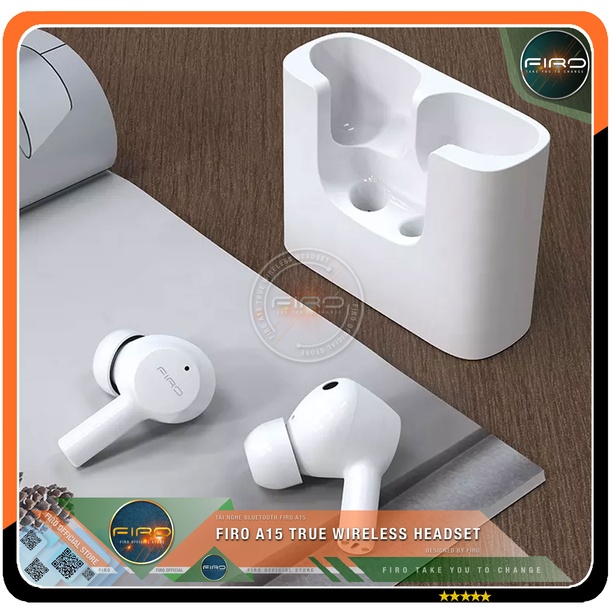 Tai Nghe Bluetooth Không Dây FIRO A15 - Tai Nghe True Wireless Earbuds FIRO A15 Bluetooth V5.1 - Pin Dock Sạc 380mAh - Thời gian sử dụng 5H - Cảm Ứng Thông Minh,Âm Thanh Stereo, Âm Bass Cực Chất - Phù Hợp Với Tất Cả Dòng Máy - Hàng Chính Hãng