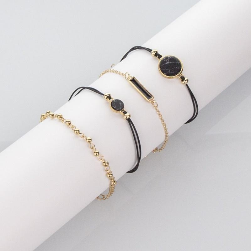 4pcs/set Black Turquoises Pattern Elegant Personalized Square Boho Handmade Fashion Accessories Chain Rope Stacking Bracelet HBJYT