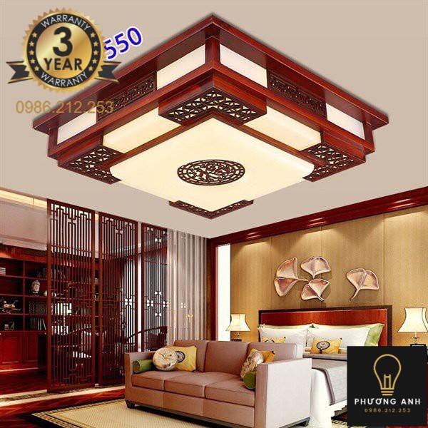 Đèn ốp trần gỗ hình vuông kích thước 550 trang trí nội thất phòng khách phòng ngủ sang trọng hiện đại - Đèn Phương Anh