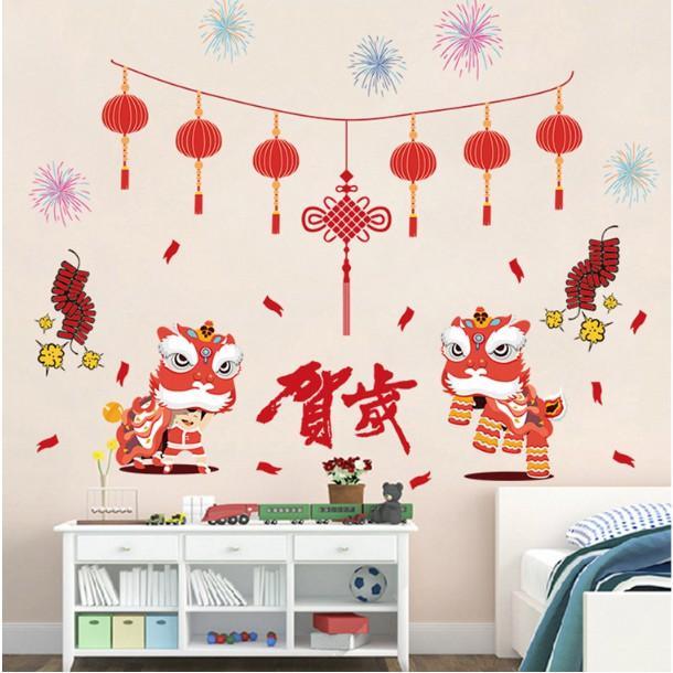 Decal trang trí tết - Lân sư rồng và trang trí chào đón Tết