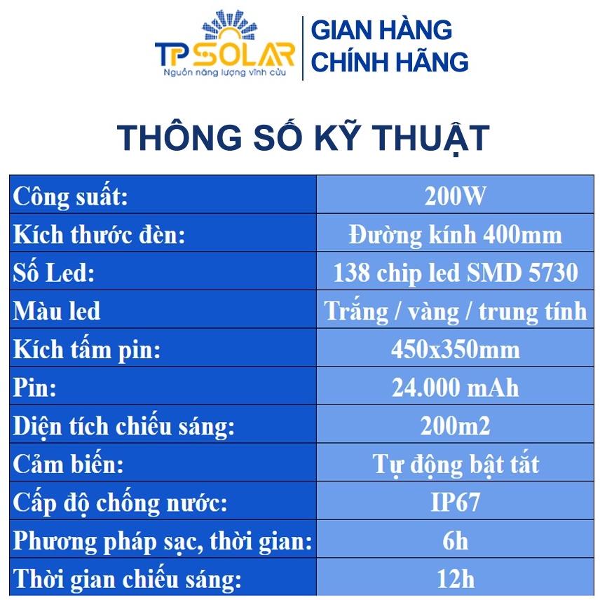 Đèn Thả Trần Hình Loa Cổ Điển Năng Lượng Mặt Trời TP-W200 Công Suất 200W Cảm Biến Tự Động