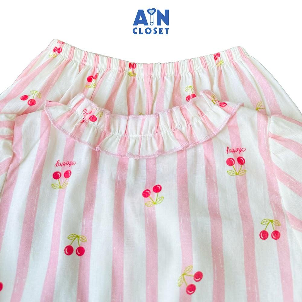 Bộ quần áo Lửng be gái họa tiết Cherry Kẻ Hồng Cotton - AICDBG1YDVA9 - AIN Closet