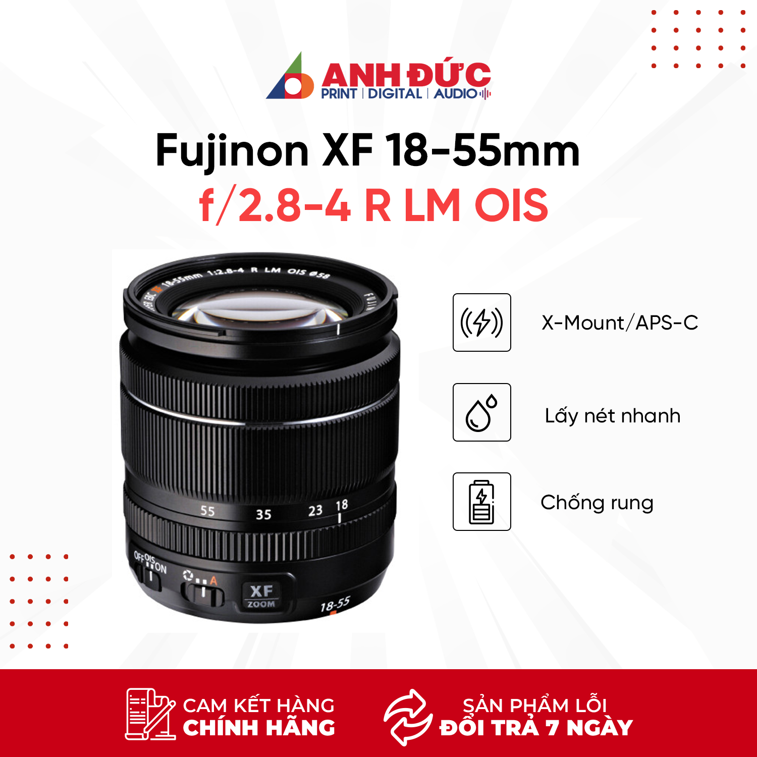 Ống kính (Fujifilm) Fujinon XF 18-55mm f/2.8-4 R LM OIS (Tách Kít)- Hàng Chính Hãng