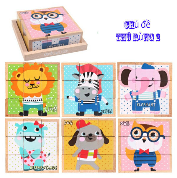 Combo 6 chủ đề xếp hình 9 khối lập phương gỗ beech cao cấp - Block puzzle