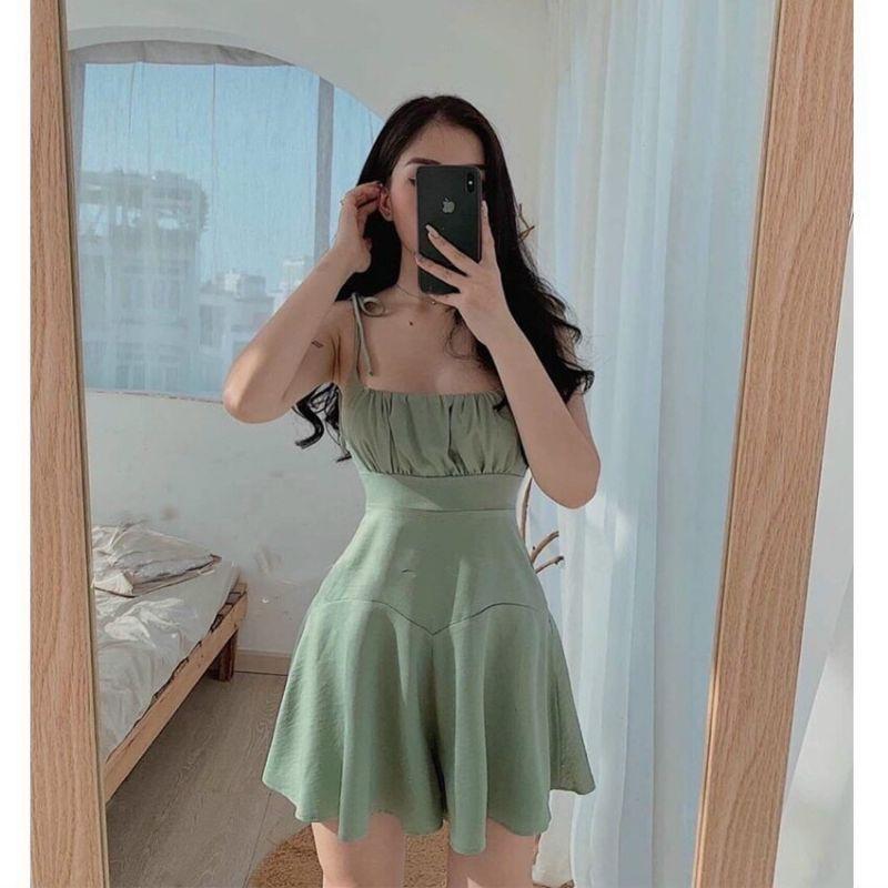 SIÊU PHẨMĐầm 2 Dây Nhíu Ngực Xinh Lung Linh_Đầm Hotgirl form đẹp xuất sắc