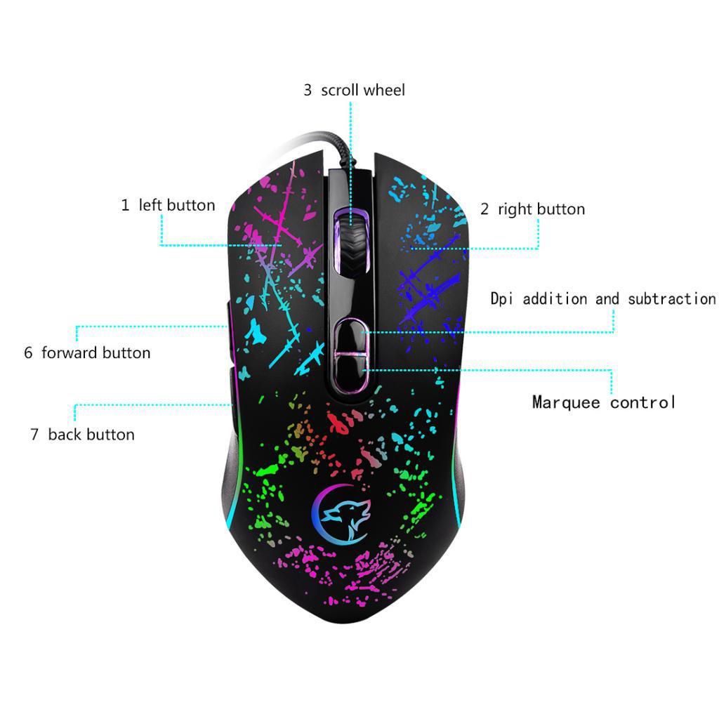 3200DPI Mechanical Macros Mouse Wired Gaming Mice USB RGB LED Backlit