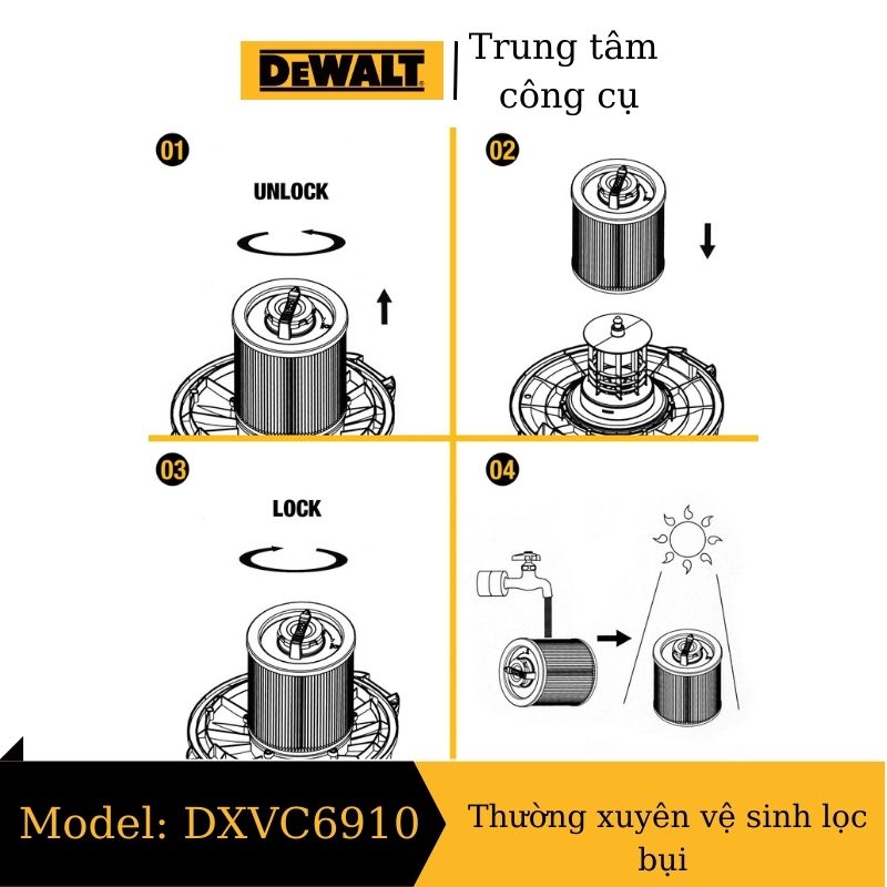 Bộ lọc Hepa, lọc bụi dạng khuôn DeWalt DXVC6910 phụ kiện máy hút bụi DeWALT DXV23P, DXV30S, DXV34P, DXV38S - Hàng chính hãng