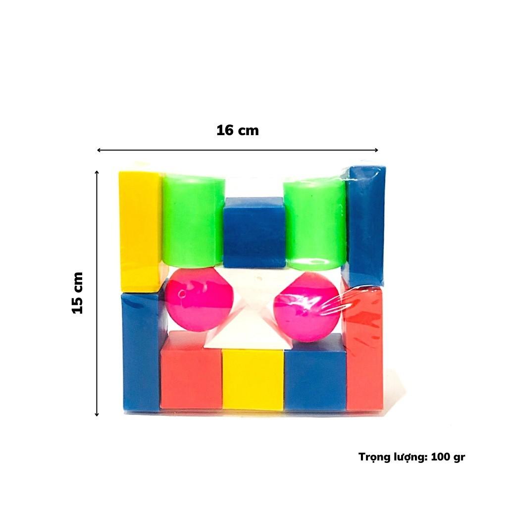 Bộ khối hình học: Gồm 14 khối bằng nhựa màu để nhận biết các hình khối