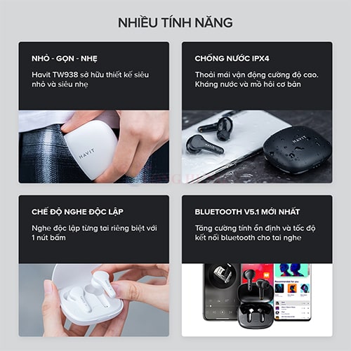 Tai nghe Bluetooth True Wireless Havit TW959 - Hàng chính hãng