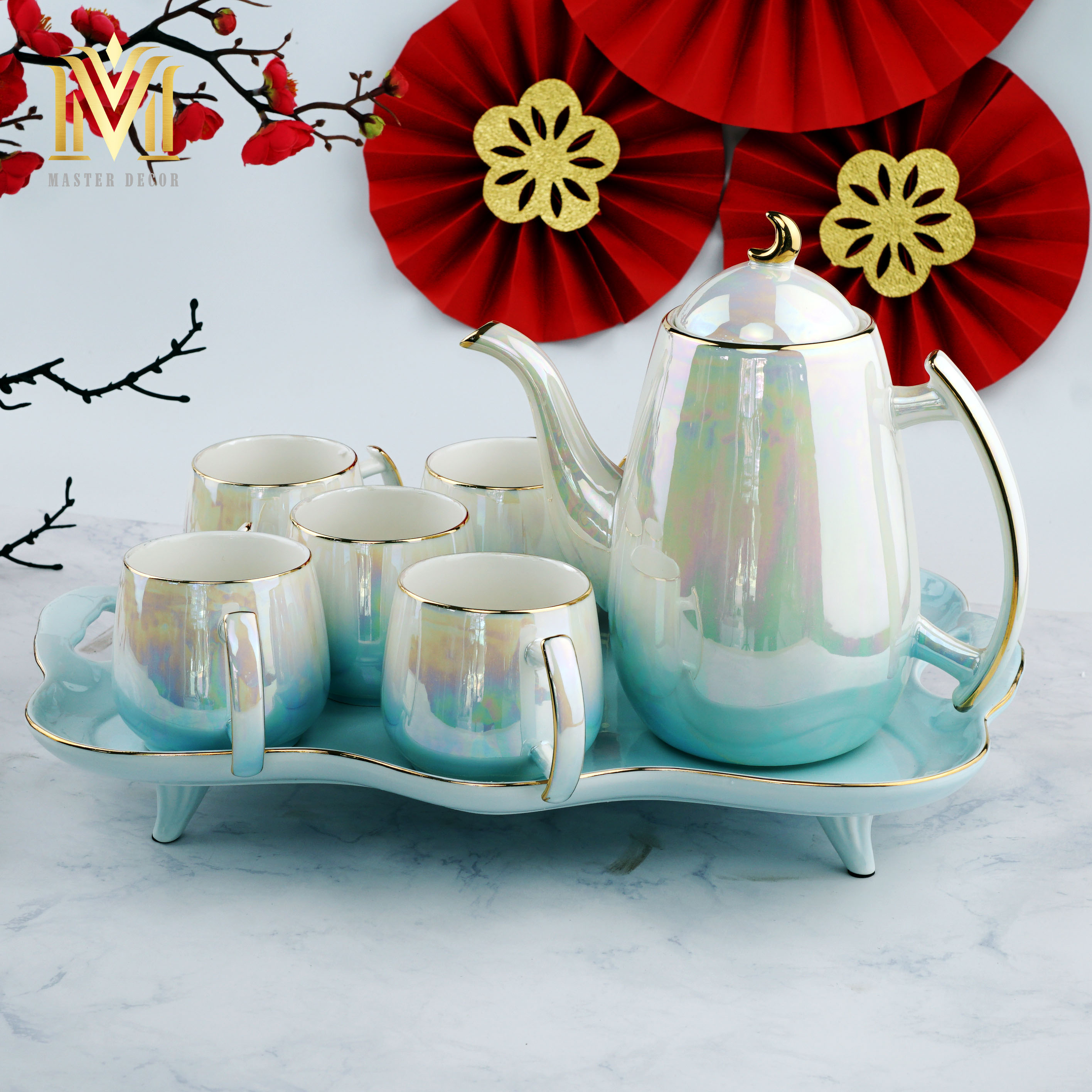 ẤM TÁCH SỨ ATS04X MEN SỨ CAO CẤP MÀU XANH NGỌC BÍCH TRANG NHÃ