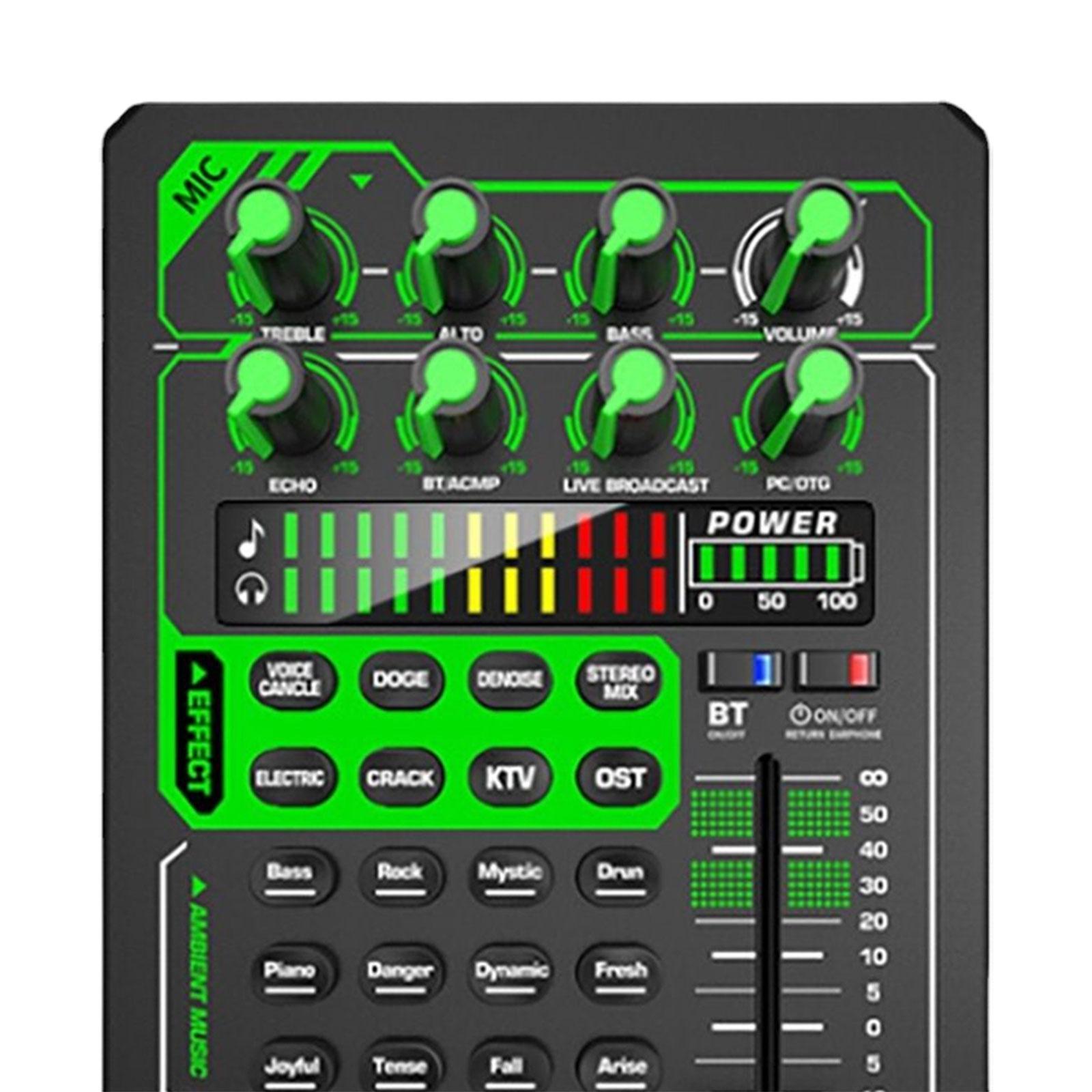 Live Broadcast Sound Card DJ Mixer Condenser for with 8 Control Knobs