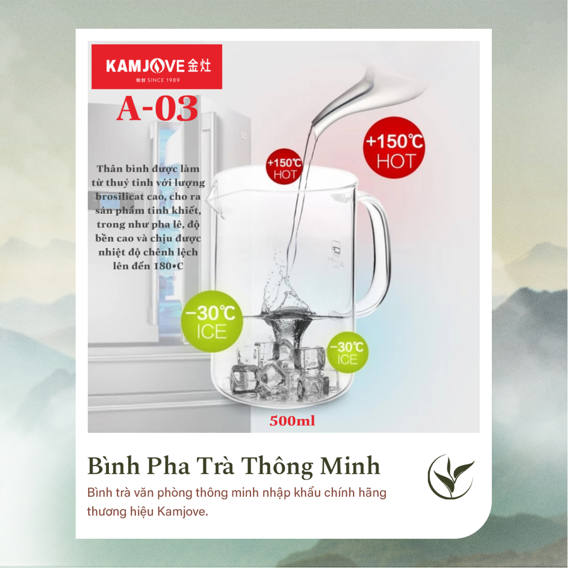 Ấm Pha Trà Thủy Tinh 500ml có lõi lọc Kamjove A-03