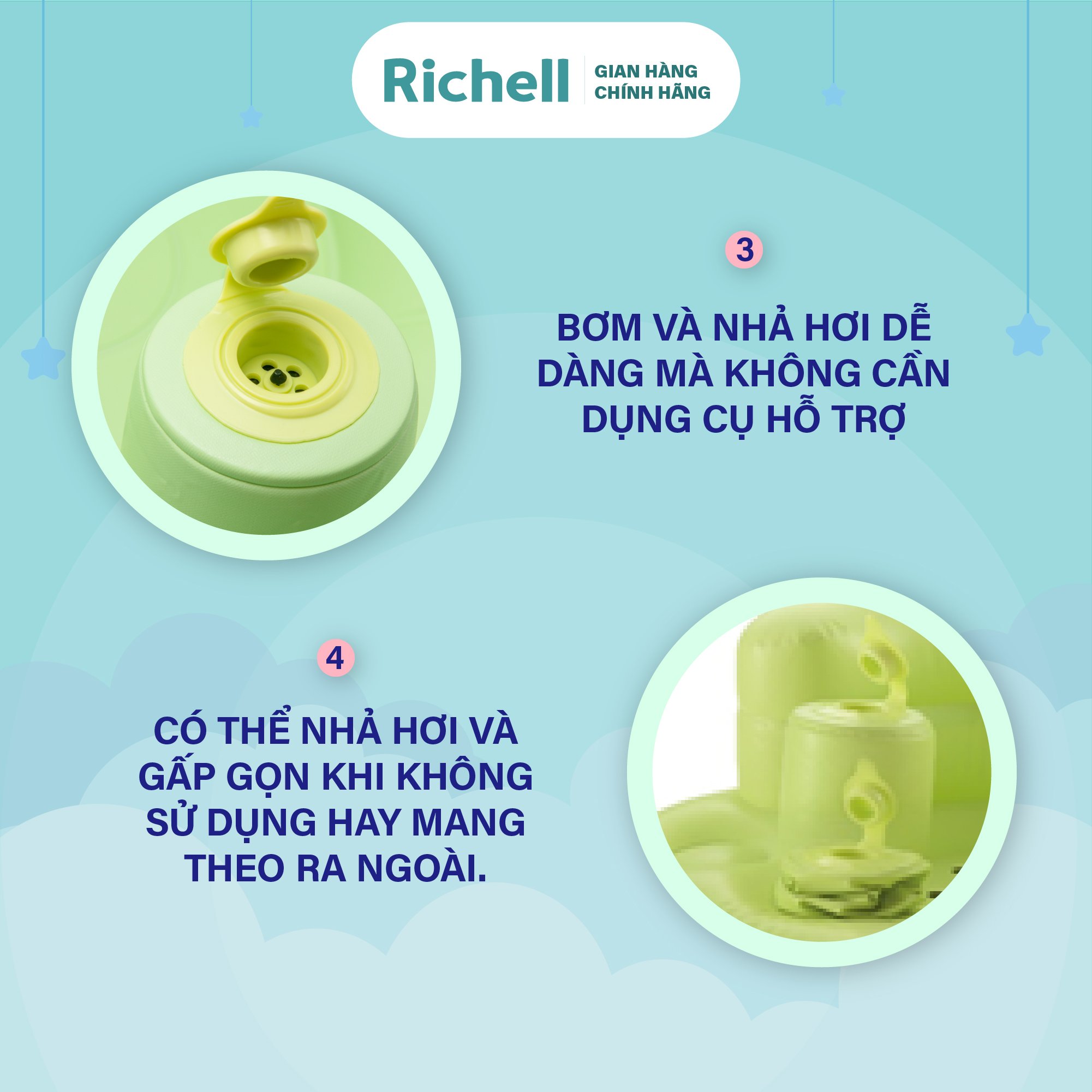 Ghế hơi tập ngồi Richell Nhật Bản cho bé từ 7 tháng tuổi không cần dụng cụ bơm | Baby