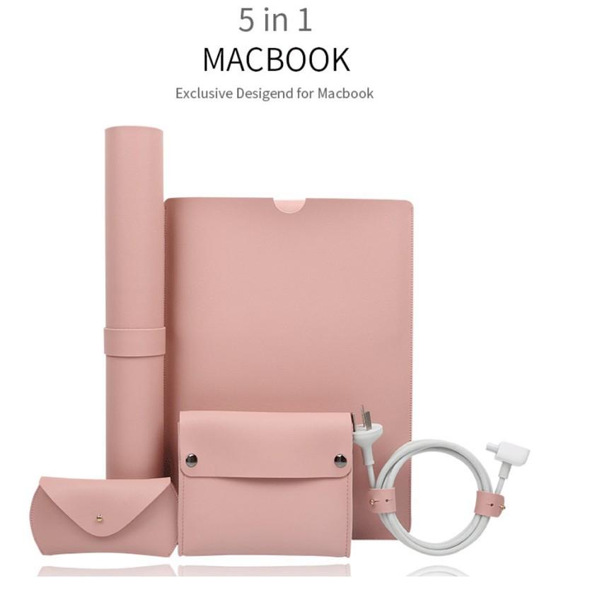 Túi đựng macbook da cao cấp 5 in 1 chất liệu PU chống nước (Màu Hồng) - Skylife