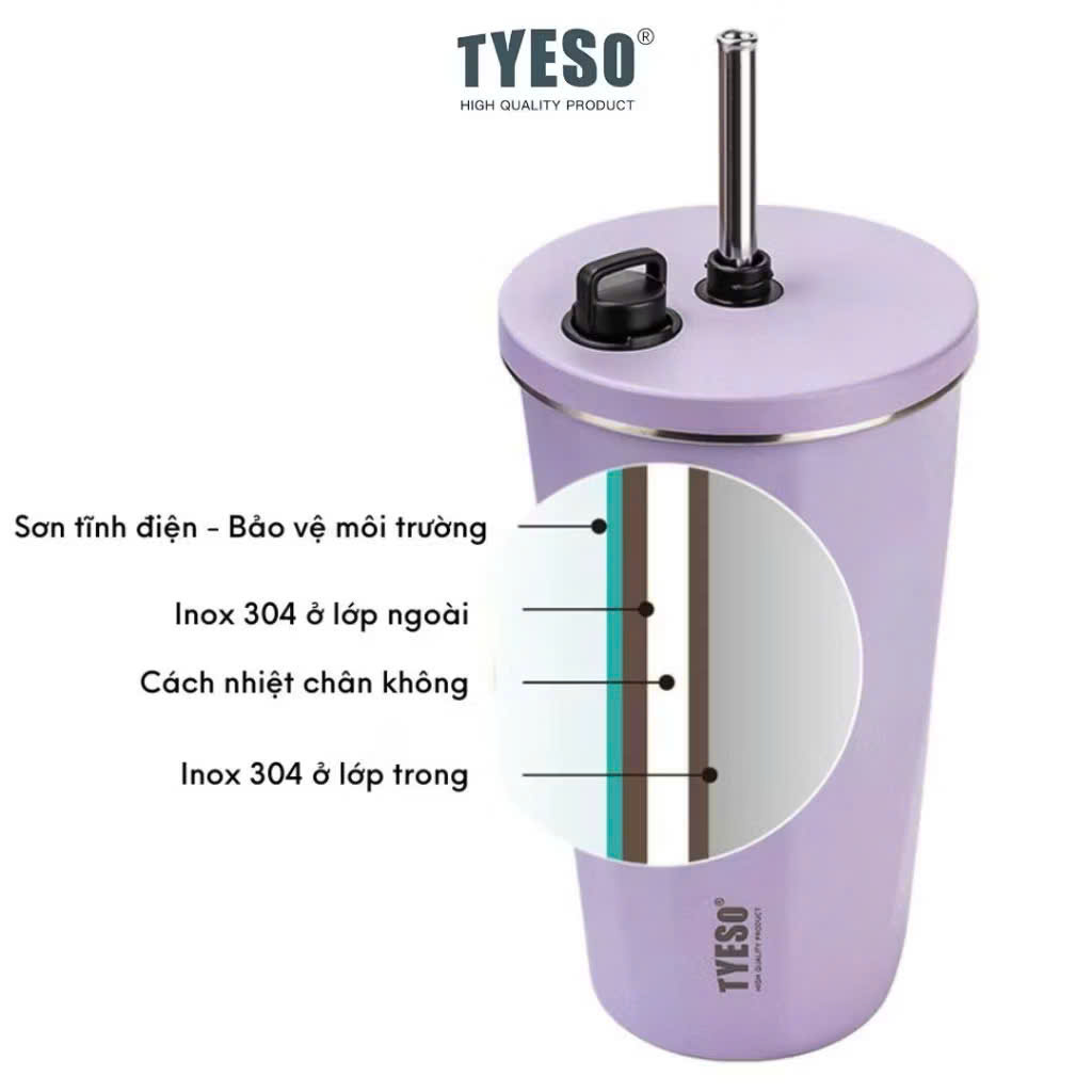 Cốc ly giữ nhiệt TYESO TS-8848B 600ml  bằng thép không gỉ 304  Chống tràn &amp; Giữ nhiệt 12 tiếng