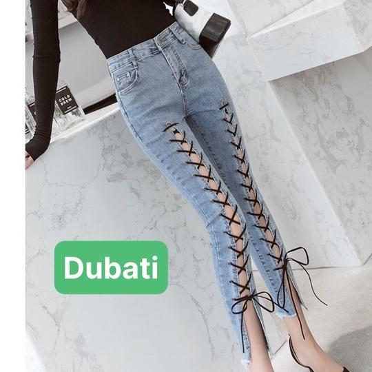 QUẦN JEAN NỮ CHẤT BÒ XANH DÂY CHÉO LƯNG CAO NÂNG MÔNG SIÊU HOT- DB 09- DUBATI FASHION