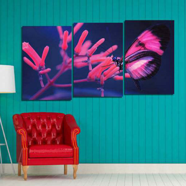 Bộ 3 Tranh Canvas Không Viền Treo Tường Về Hoa Và Bướm W538