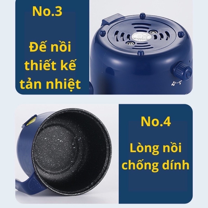 Nồi Điện Đa Năng Mini Có Hấp 2 Nấc Nhiệt Có Tay Cầm, Ca Nấu Nồi Nấu Cầm Tay Tiện Lợi, An Toàn Khi Sử Dụng