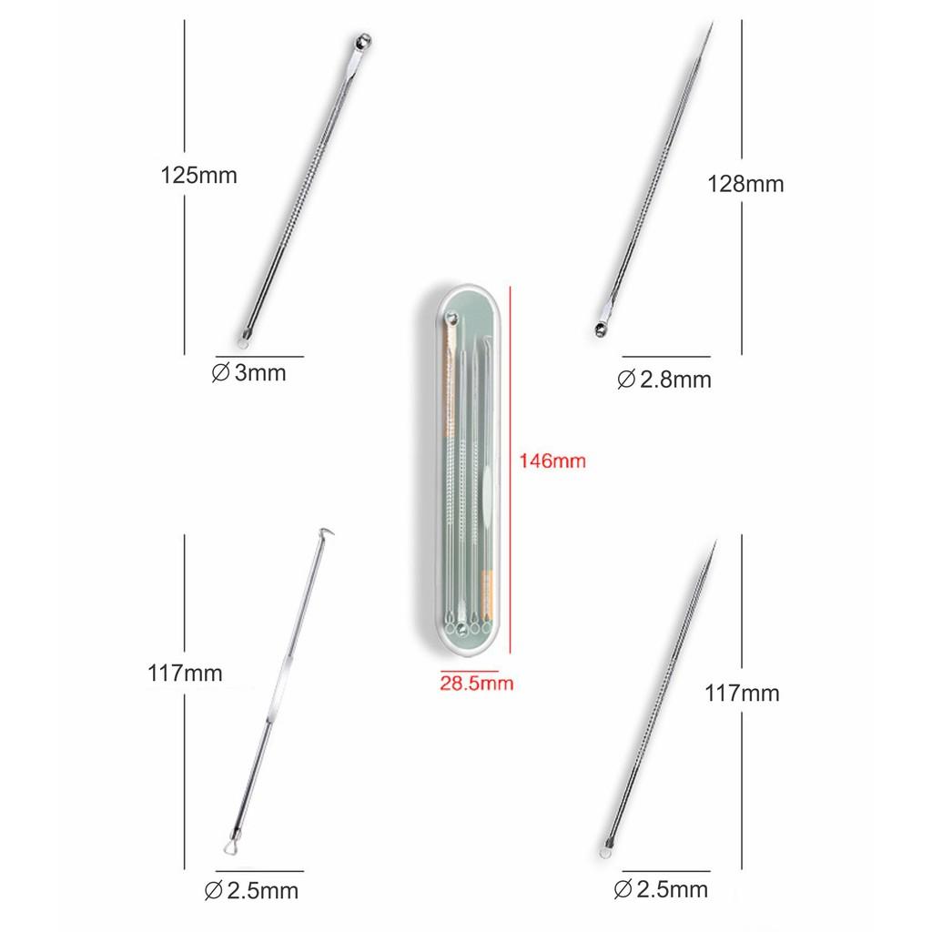Dụng Cụ Lấy Mụn / Bộ 4 Cây Lấy Mụn 8 Đầu Kèm Hộp Tiện Lợi