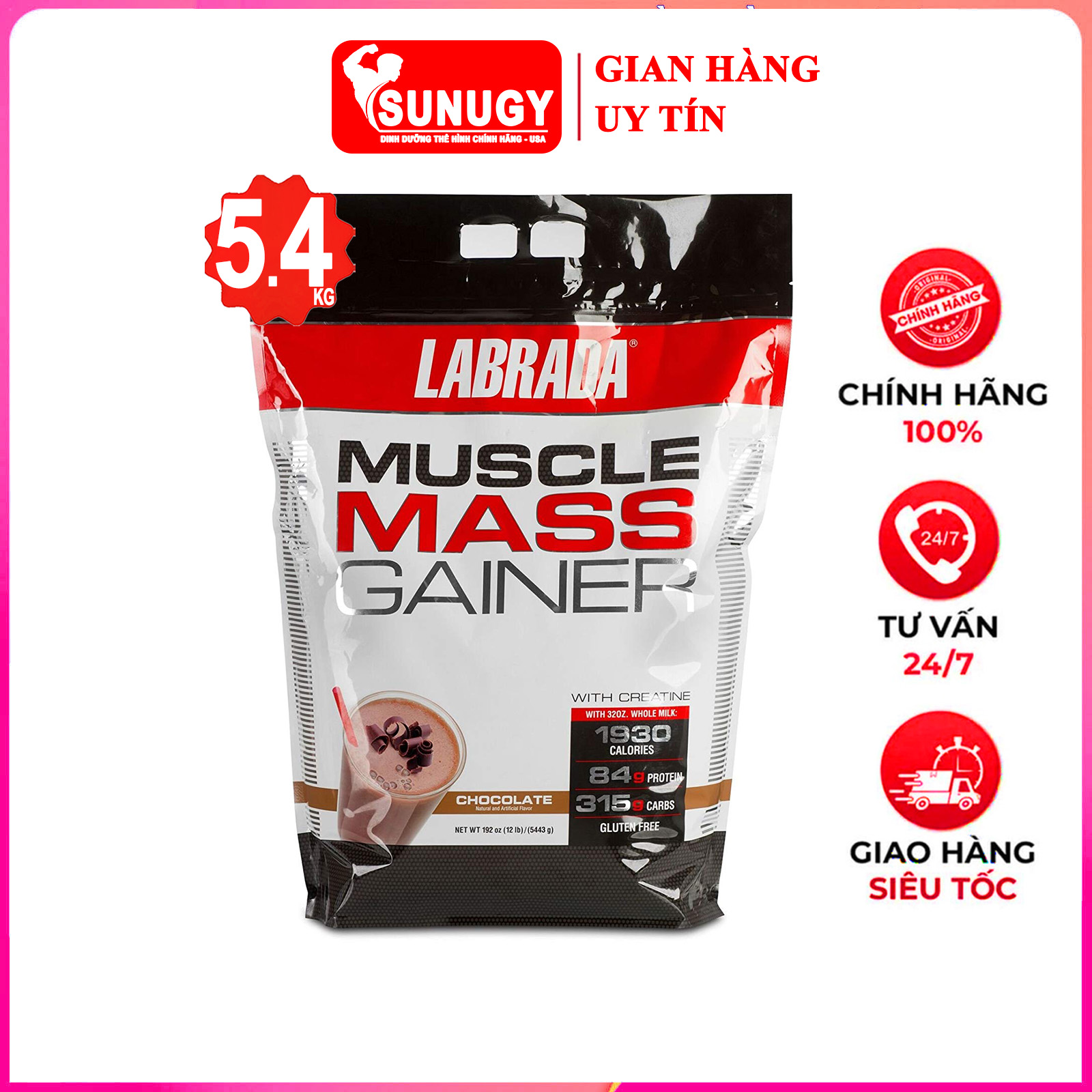Sữa tăng cân tăng cơ cao cấp Muscle Mass Gainer bịch 5.4 kg hỗ trợ tăng cân tăng cơ nhanh cho người gầy kén ăn, khó hấp thụ thức ăn tự nhiên