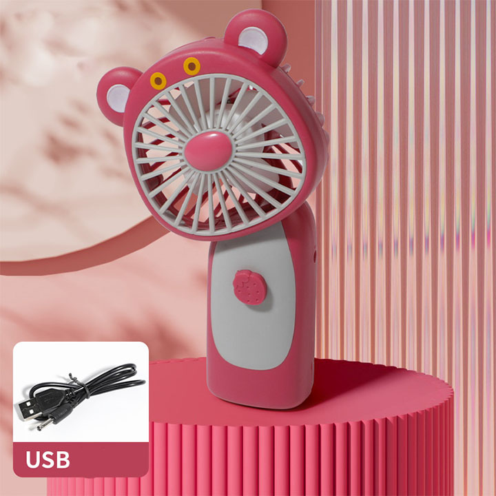 Quạt Cầm Tay Mini Gấu Dâu Lotso, Quạt Mini Du Lịch Kèm Dây Sạc USB