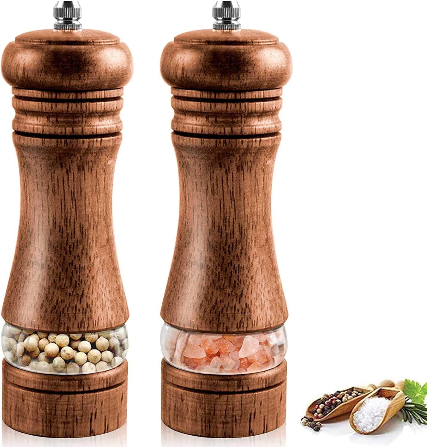 2 cái cối xay tiêu và muối thủ công bằng gỗ, cối xay tiêu, cối xay thảo mộc gia vị