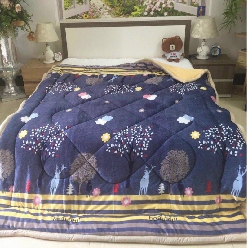 Chăn lông cừu mùa đông loại dày 3 lớp, mền lông cừu dày mềm mại nặng 2,5kg kích thước 1m8x2m