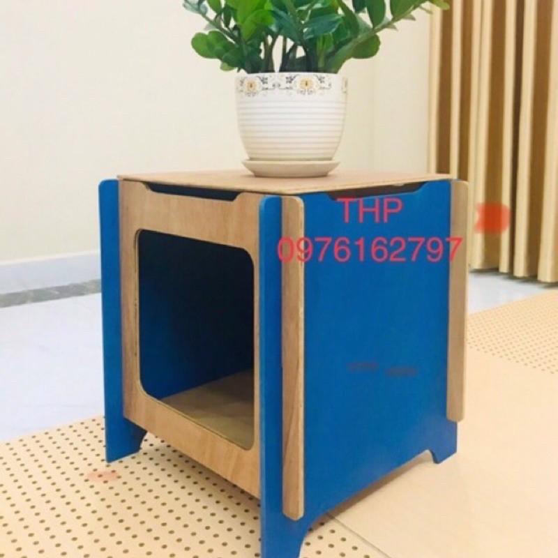 Nhà hộp vuông cho mèo, size L, gỗ Plywood thô chịu nước.
