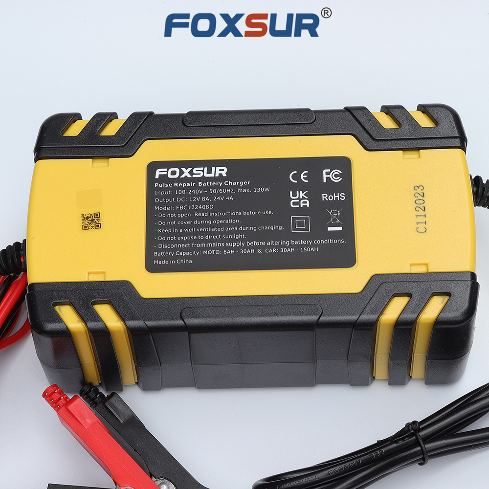 Sạc bình ắc quy 12V 24V 6AH - 150AH FOXSUR FBC122408D 8A tự ngắt khi đầy chức năng bảo dưỡng phục hồi ắc quy bằng khử sunfat