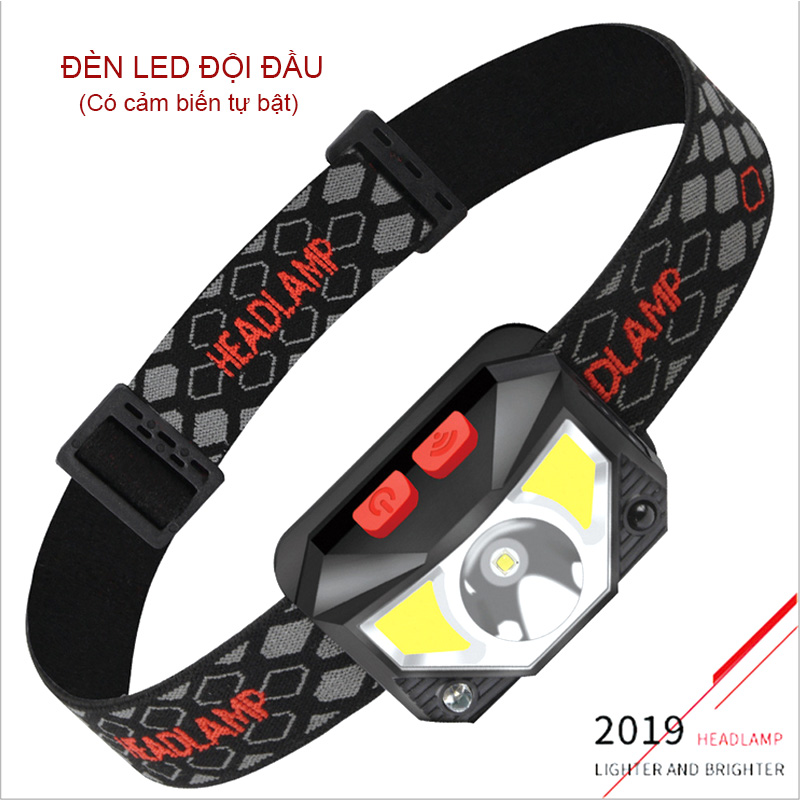 Đèn pin led đội đầu cảm ứng T069, 3 bóng led - pin sạc gắn bên trong, vẫy tay là đèn bật tắt