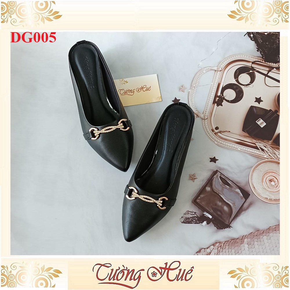 Dép Cao Gót Mũi Nhọn Khóa Xích Đính Đá Gót Vuông Cao 4CM - DG005