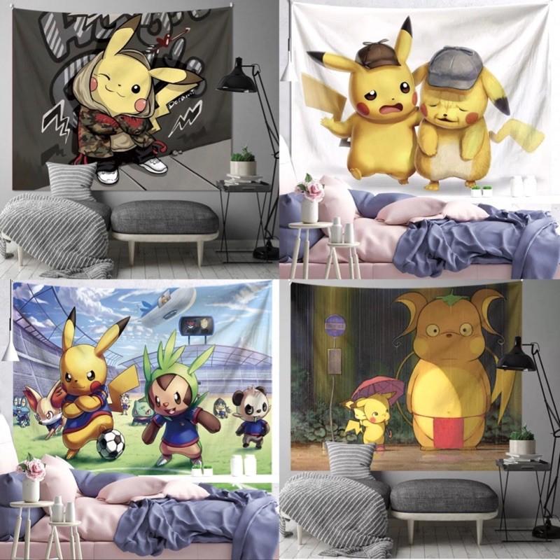 Vải treo tường Decor trang trí phòng hình POKEMON (150x130cm, TẶNG móc treo)