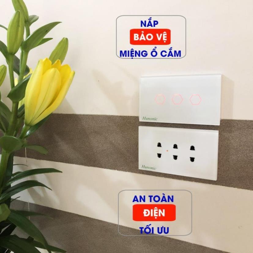 Ổ Cắm Âm Tường 3 Chấu Full Kính Cường Lực Cao Cấp Hunonic Màu Trắng│Ổ cắm âm tường hình chữ nhật đồng bộ